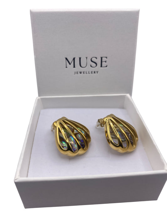 VIBRANT AOTEAROA PĀUA EARRINGS SEASHELL DESIGN 18K GOLD PLATED