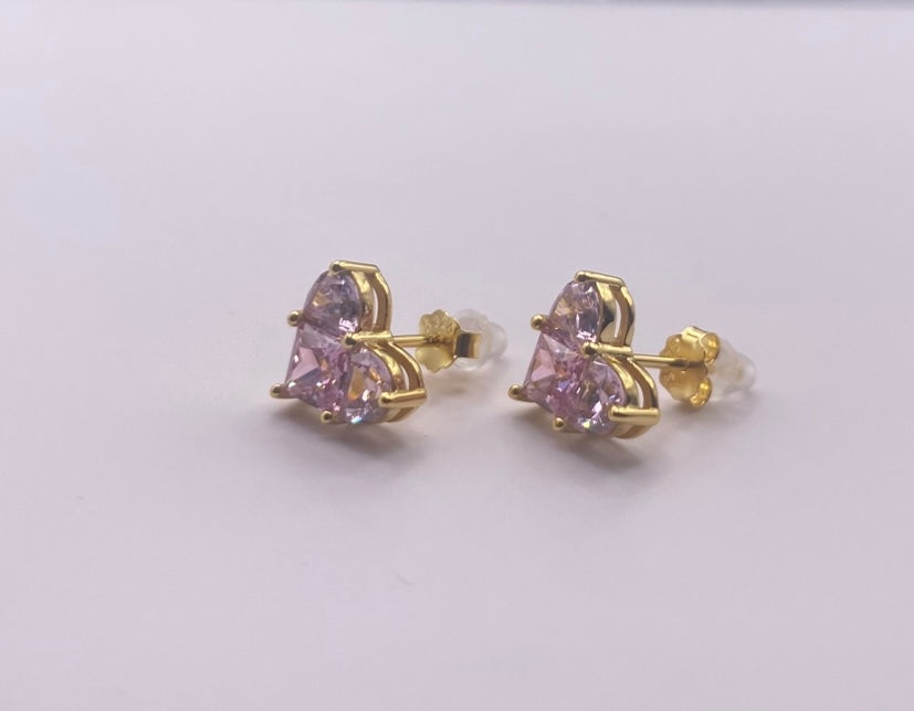 ARI EARRINGS PINK HEART - 18K GOLD PLATED