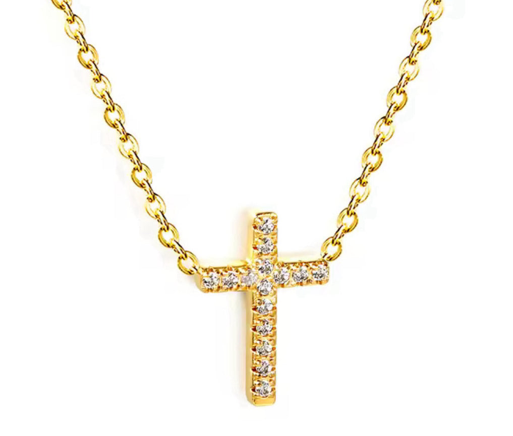 AMARA CROSS NECKLACE - CUBIC ZIRCONIA DIAMOND 18K GOLD PLATED