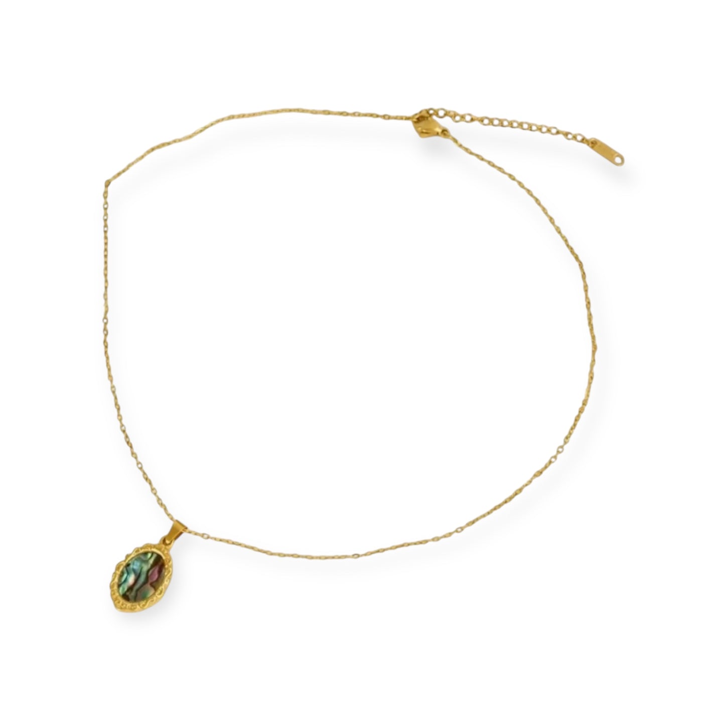 ADJUSTABLE VIBRANT AOTEAROA PĀUA NECKLACE OVAL DESIGN 18K GOLD PLATED