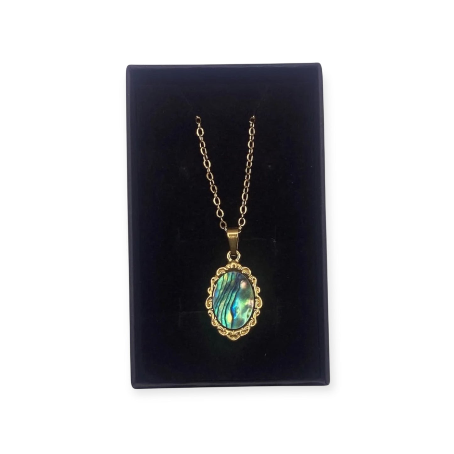 ADJUSTABLE VIBRANT AOTEAROA PĀUA NECKLACE OVAL DESIGN 18K GOLD PLATED