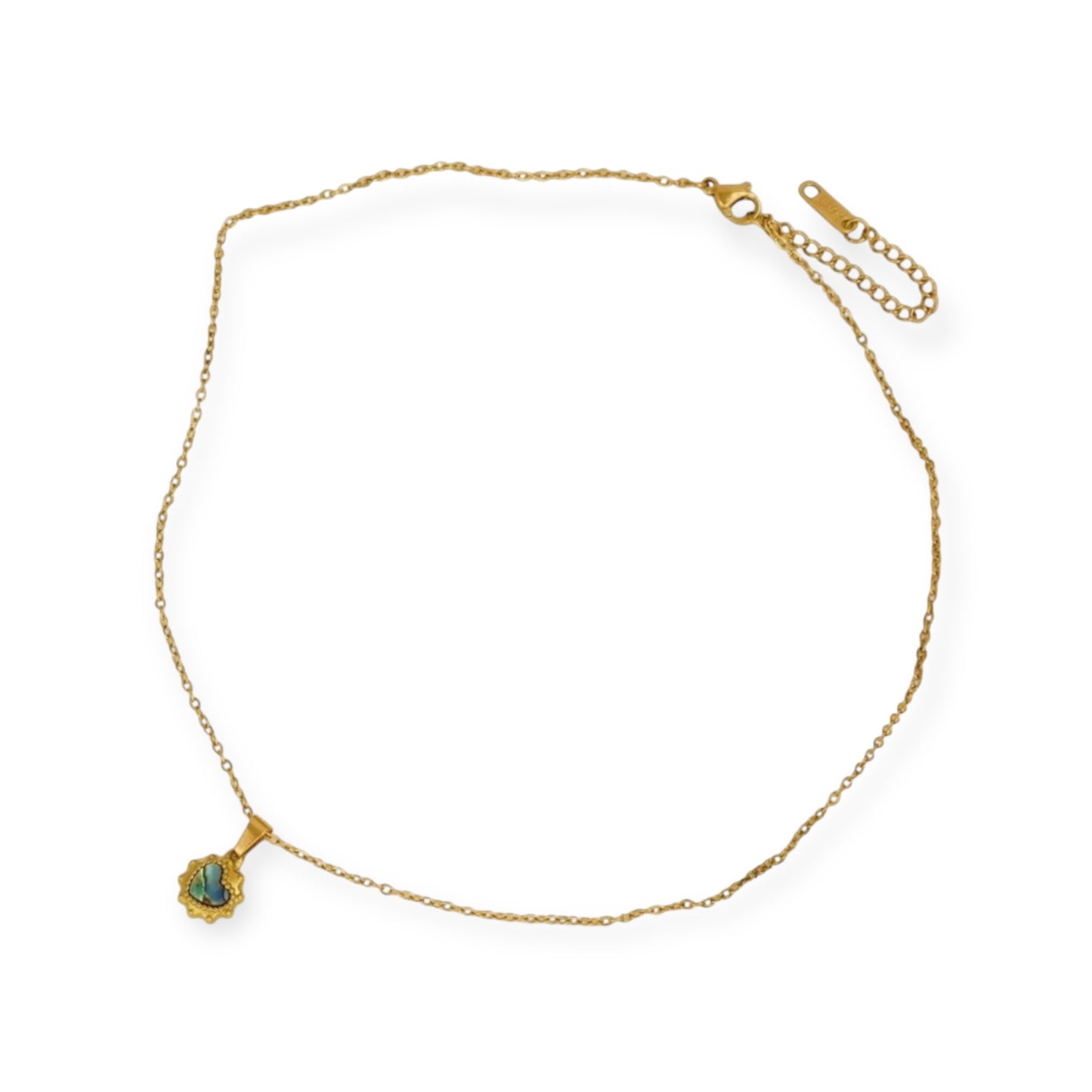 ADJUSTABLE VIBRANT AOTEAROA PĀUA NECKLACE - HEART - 18K GOLD PLATED