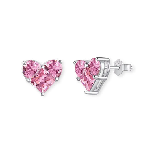 ARI EARRINGS PINK HEART - 925 STERLING SILVER