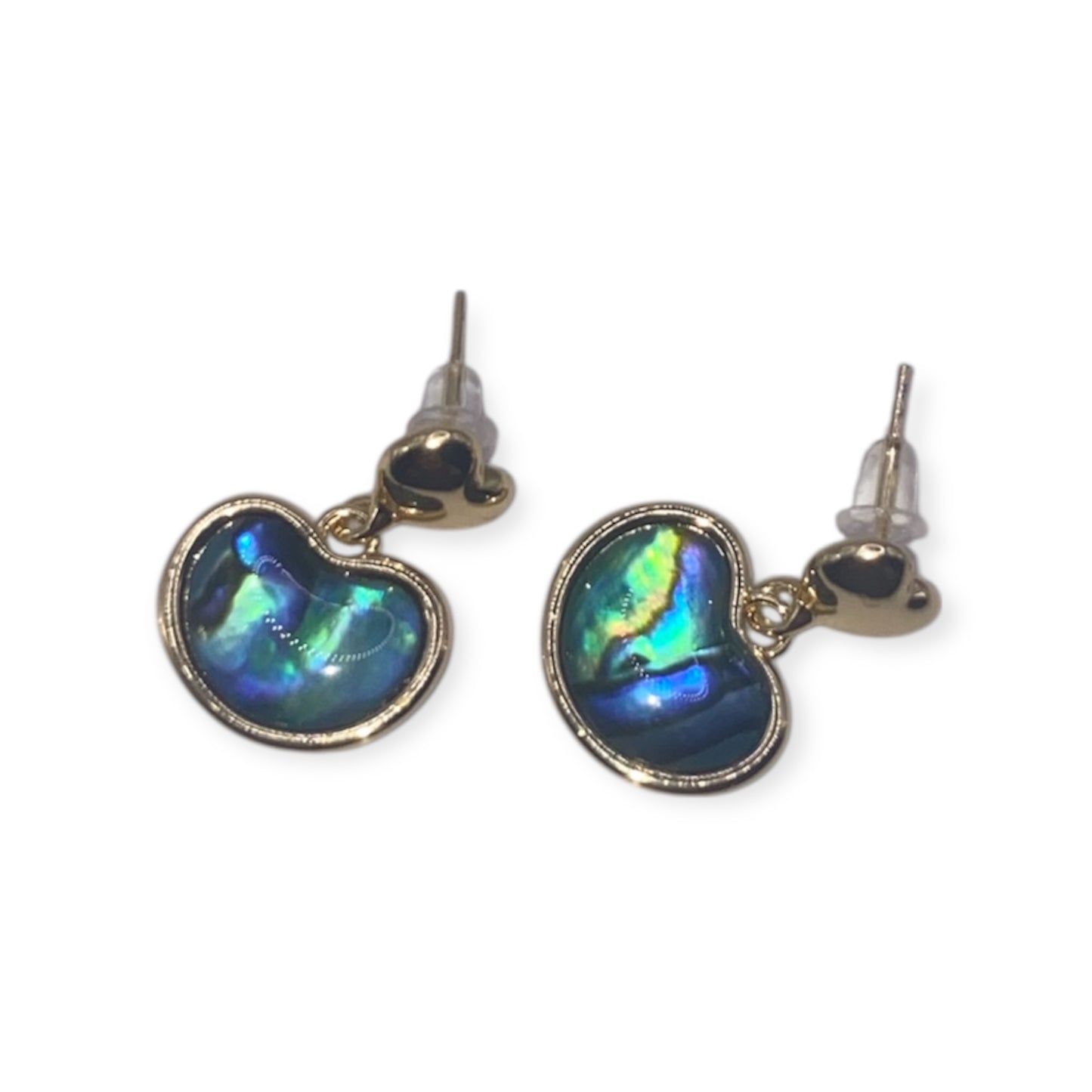 VIBRANT AOTEAROA PĀUA EARRINGS HEART DESIGN 18K GOLD PLATED