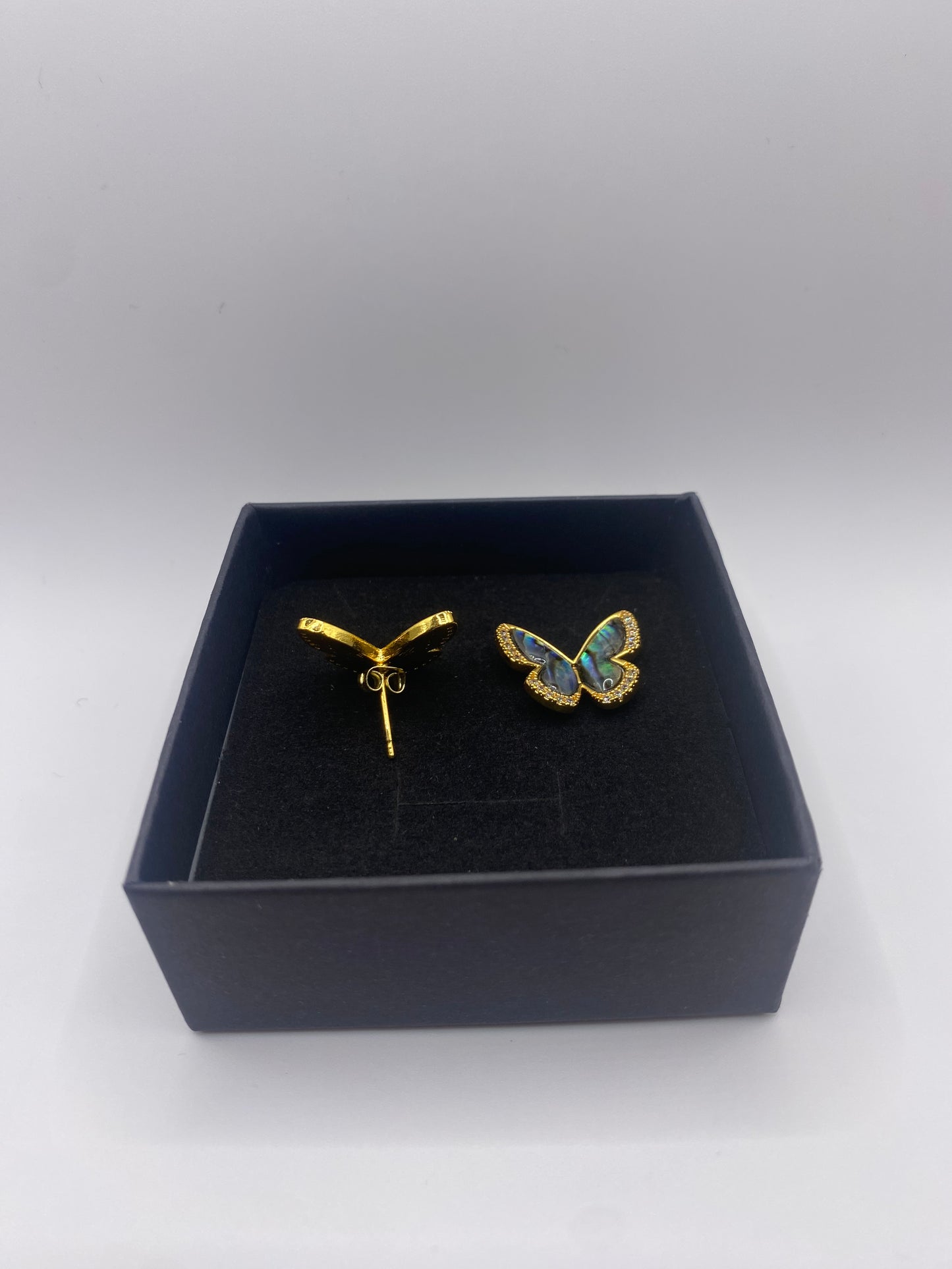 VIBRANT AOTEAROA PĀUA EARRINGS BUTTERFLY DESIGN 18K GOLD PLATED DIAMOND CUBIC ZIRCONIA