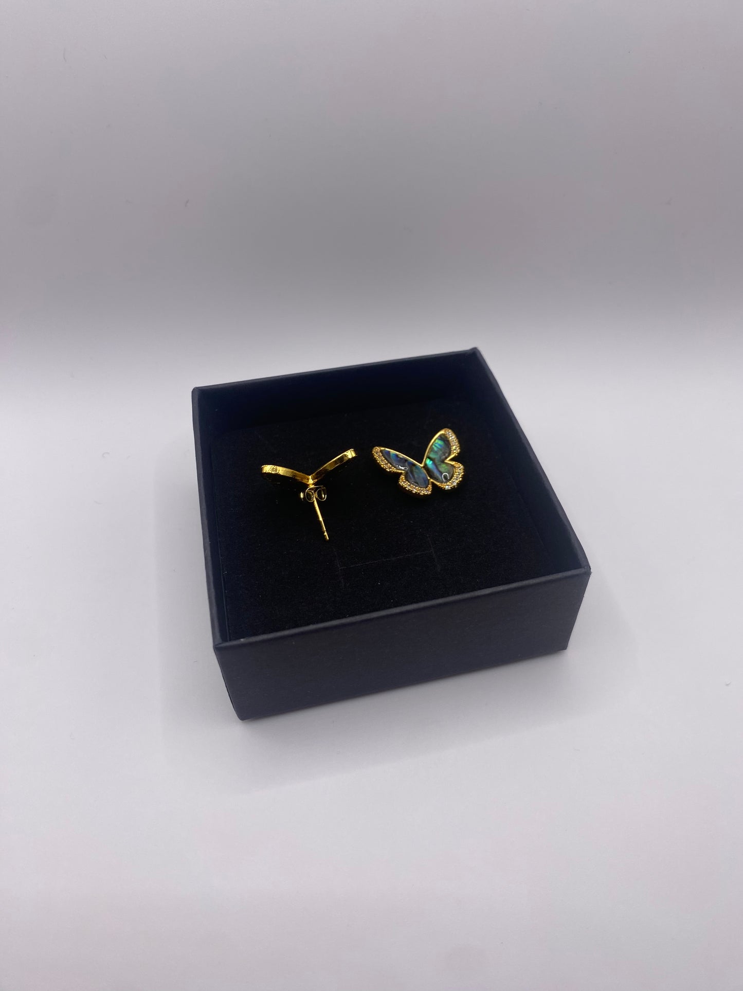 VIBRANT AOTEAROA PĀUA EARRINGS BUTTERFLY DESIGN 18K GOLD PLATED DIAMOND CUBIC ZIRCONIA